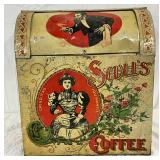 Scull’s Coffee Metal Storage Bin with Decorative Lithographs, 19×21 Inches