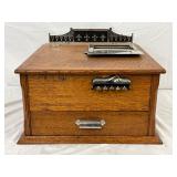 Early Oak Hough’s Security Cash Recorder with Metal Accents, 17x19x10 