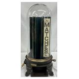 Early 1-Cent Match Dispenser Machine with Glass Dome and Cast Iron Base, 9×18 