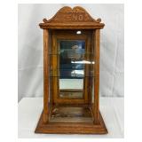 Zeno Oak Store Display Case with Glass Shelves and Mirror Back, 10×18 