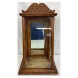 Early Zeno Oak Store Display Case with Glass Panels and Carved Top, 11×18 
