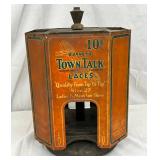 Early Burnet’s ‘Town Talk Laces’ Metal Display with Turn-Top, 9×12 Inches