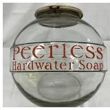  ‘Peerless Hardwater Soap’ Glass Store Jar w/Red Lettering, 10 inch