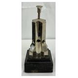 Metal Cigar Cutter with Hexagonal Body and Wooden Base, 4×9 