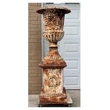 2 pc. Large Early Cast Iron Planter on Pedestal Base, 83in x 25in