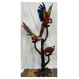 Large Parrot Sculpture on Branch, Metal, 68 Inches Tall