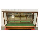 Early Oak Display Show Case with Glass Panels and Adjustable Shelves, 72x20x41 