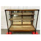 Diamond Edge Cutlery Display Case with Glass Panels and Wood Shelving, 47x21x41 