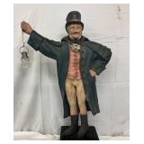 Paper Mache Figure of a Man with Lantern on Black Base, 18×29