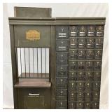 Early U.S. Post Office Counter with Lockable Mailboxes by Postmasters Supply Co., 44×53 