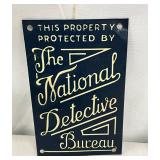 Emb.‘The National Detective Bureau’ Tin Tacker Sign, 2 1/2×4 Inches