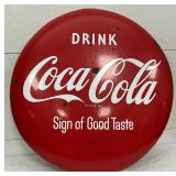 36in. Drink Coca-Cola Button Sign, ‘Sign of Good Taste’, Porcelain
