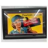 Framed Dr Pepper Cardboard Advertising Sign, 30 x 21 Inches