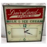 Dairyland Farms Inc. Lighted Milk & Ice Cream Advertising Clock, 15 x 15
