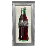 Coca-Cola Sign with Bottle Graphic in Silver Frame, 14in x 31in