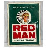 Emb. Red Man Chewing Tobacco Metal Sign, 12in x 16in