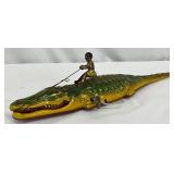 Early Marx Rider on Alligator Tin Wind Up Toy, Measures 14in by 3in