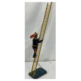 Mechanical Ladder Climbing Fireman Tin Litho Toy, 5x22in