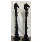 2 Heavy Cast Iron Horse Head Holders, 52 Inches Tall