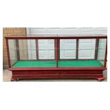 Wood-Framed Glass Display Case with Sliding Doors, 94in x 41in x 27in