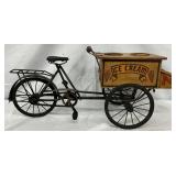 Metal and Wood Ice Cream Tricycle Model, 7in x 24in
