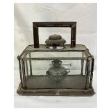 Metal and Glass Lantern with Interior Oil Burner, 12×11 