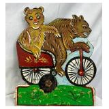 Early Hand-Painted Metal Carnival Shooting Gallery Target w/ Two Bears, 10×12 
