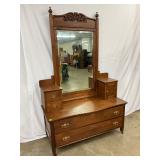 Oak Vanity Dresser with Mirror