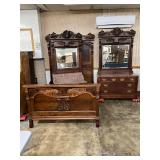 Carved Walnut Bedroom Suite