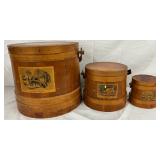 3 Wooden Buckets with Handles and Labels (5″-12″ Sizes)