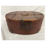 Oval Wood and Metal-Bound Storage Box, 22 1/2 x 9 1/2 Inches