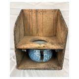 Early Wooden Potty Chair with Metal Enamel Pot, 13×17 Inches