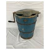 Early Wooden Mixer with Iron Crank Handle, 14 1/2 x 16 1/2 Inches