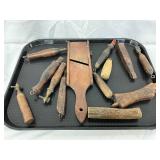 Wooden Textile Spindles and Primitive Wooden Mandoline Slicer