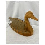 Wooden Duck Decoy with Wire and Canvas Details, 22 1/2 x 10 Inches