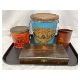 Lard Cans and Silverware in Wooden Box