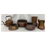 Six Assorted Copperware Items, Including Pots, Kettles, and Vessels