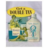 Cardboard Easel-Back Advertisement for Coppertone Quick Tanning Lotion, 15×16