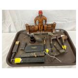 Tobacco Pipes, Shaving Razors, and Wood Figurine