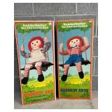 31in. Knickerbocker Raggedy Ann and Raggedy Andy Dolls in Original Boxes