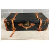 Vintage Black Trunk With Leather Straps and Metal Hardware