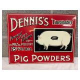 Emb. Dennis’s ‘Lincolnshire’ Pig Powders Advertising Sign, 14×10 