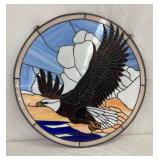 22″ Round Stained Glass Panel Featuring Bald Eagle in Flight