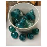 Vintage Glass Telegraph Insulators in Aqua and Clear Blue Vintage Glass Telegraph Insulators in Aqua and Clear Blue
