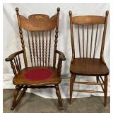 Two Wooden Chairs: Spindle-Back Rocking Chair and Matching Side Chair Two Wooden Chairs: Spindle-Back Rocking Chair and Matching Side Chair
