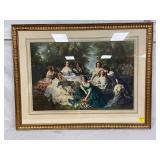 Framed Print Depicting Women in 19th-Century Attire Within a Garden Scene Framed Print Depicting Women in 19th-Century Attire Within a Garden Scene