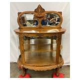 Oak Curio Cabinet with Beveled Mirror and Glass Display Oak Curio Cabinet with Beveled Mirror and Glass Display
