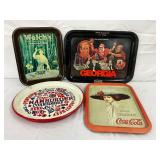 4 Decorative Metal Trays Featuring Coca-Cola, Welch’s, Georgia Bulldogs, and Food-Themed Designs