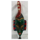 Hand-Painted Wooden African-Inspired Mask, 9×24 Inches