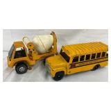 Industrial Yellow Tin Toy Vehicles: Mixer Truck and School Bus